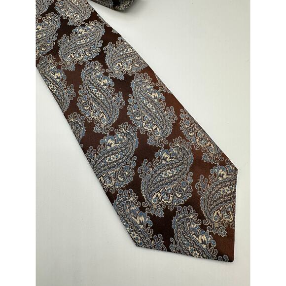 Vintage Christian Dior Silk Tie Floral Paisley Print Brown Ivory Office Designer - Picture 3 of 6